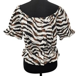 J.Crew Zebra Print Off The Shoulder Peplum Top Women Small Pairy Peary Boho